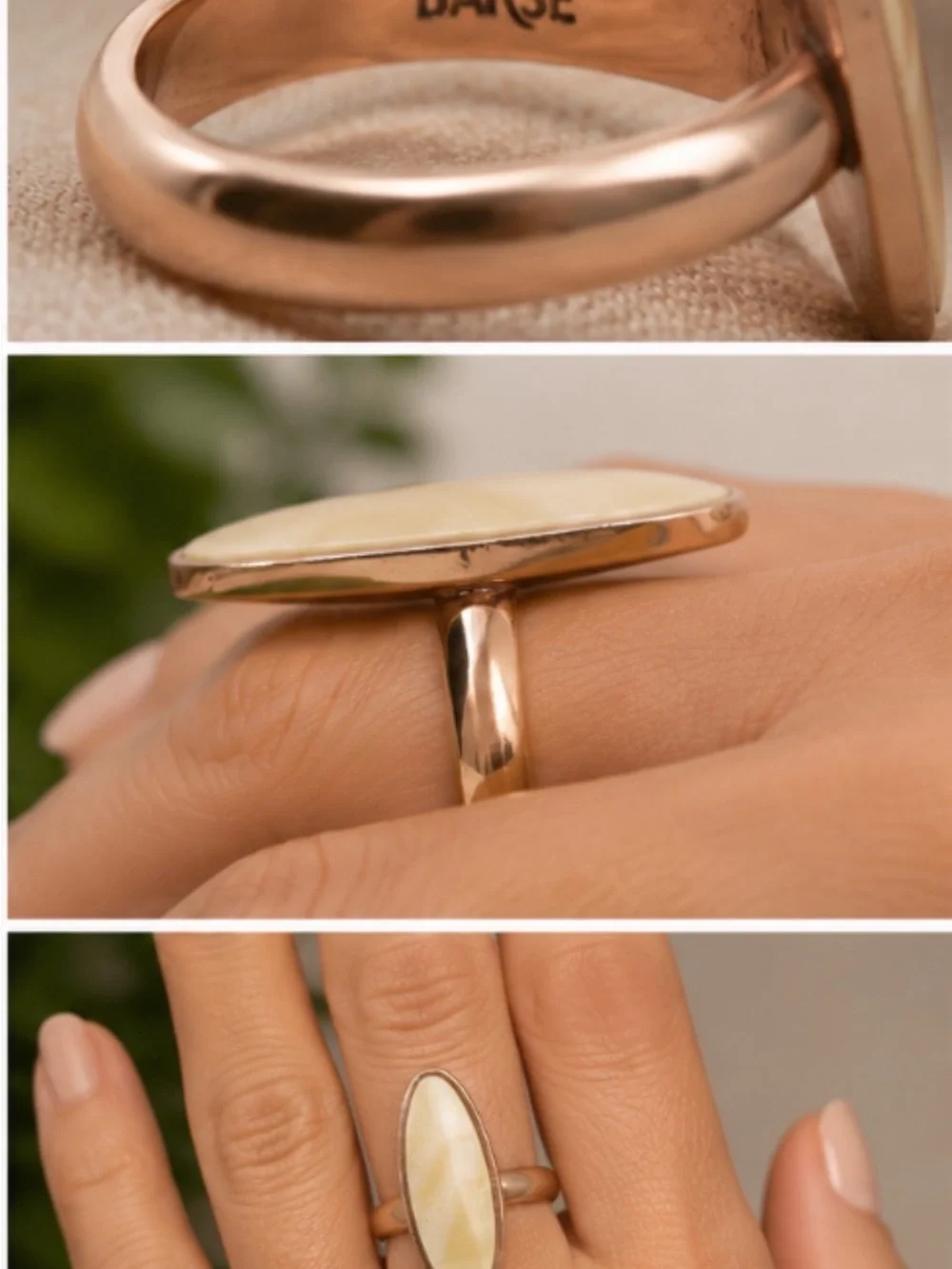 Barse Cream Mother of Pearl Statement Ring Gold Tone | Never Worn